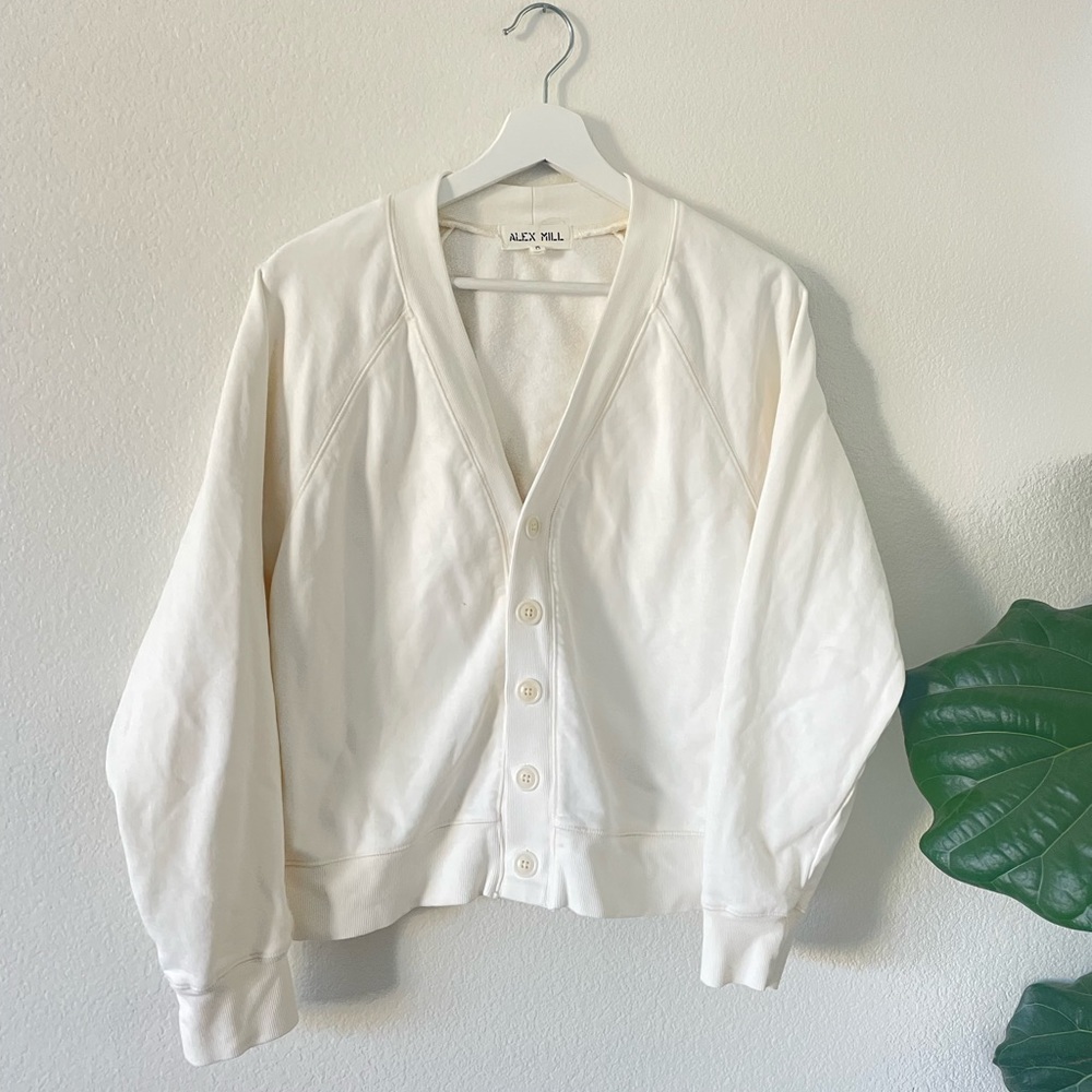 Alex Mill Davie Fleece Cardigan In Off White Size M